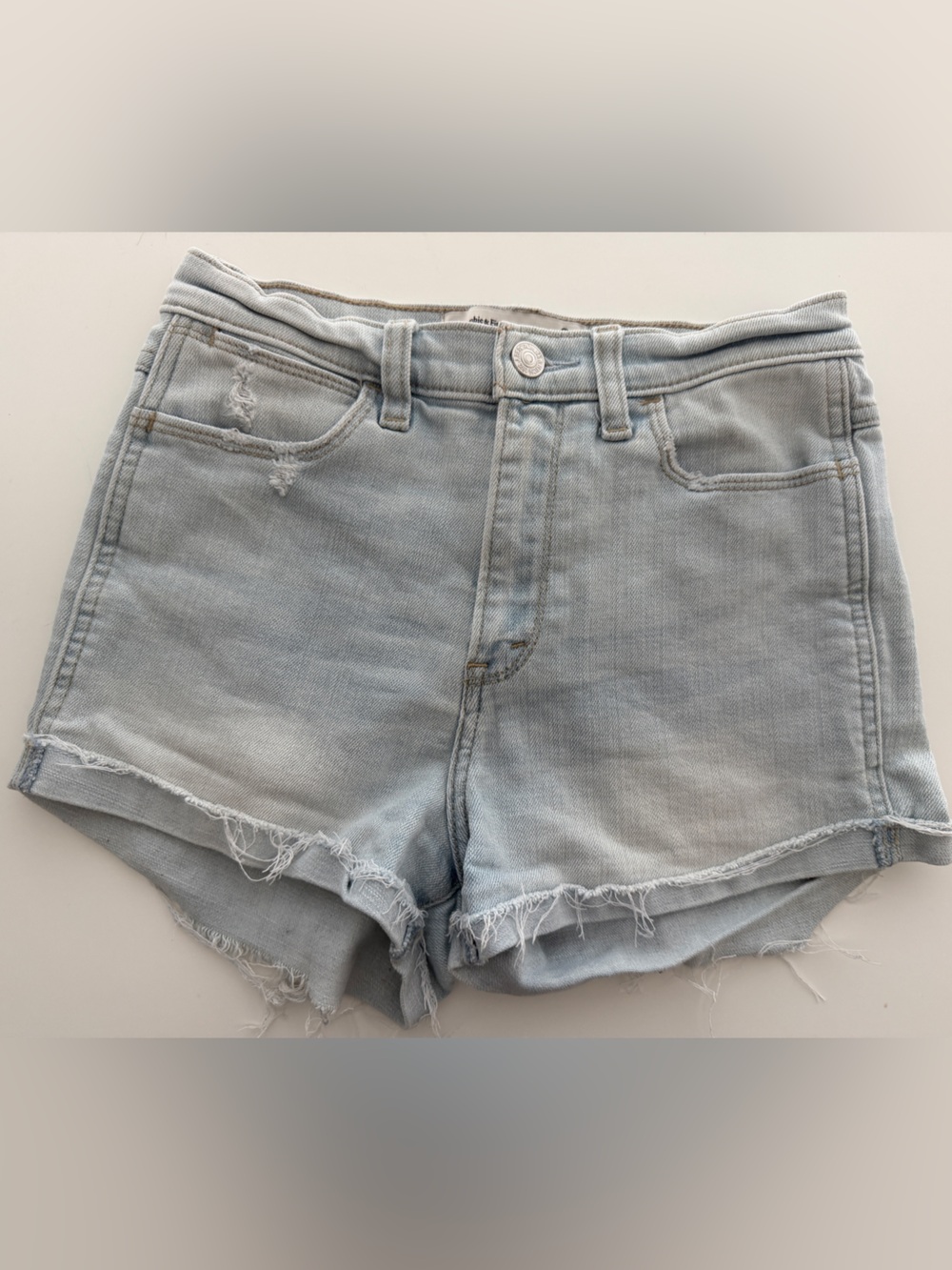 Abercrombie & Fitch Light Wash Distressed Denim Shorts - Size 0